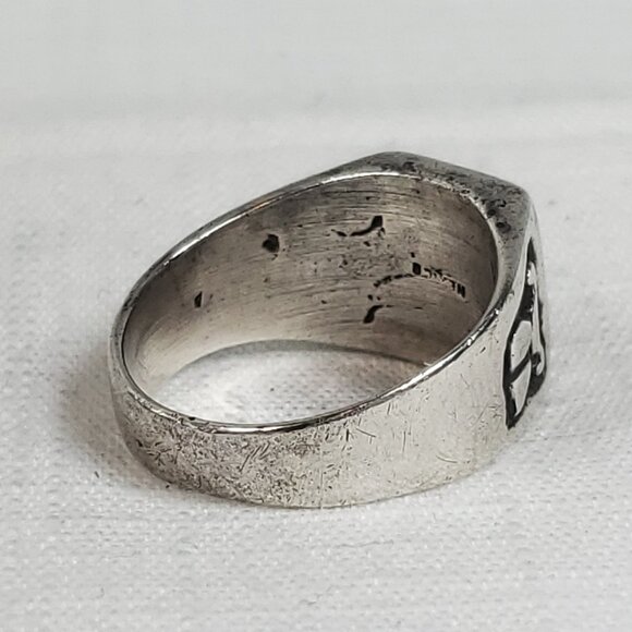 Large Silver 925 Mexico Design Stamped Ring Sz 26mm US 12 - Picture 3 of 12